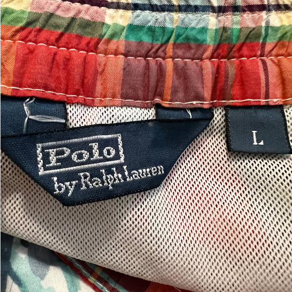 Polo Ralph Lauren Men's Swim Trunks in Orange Blue Multicolored Plaid Size Large - Picture 4 of 5